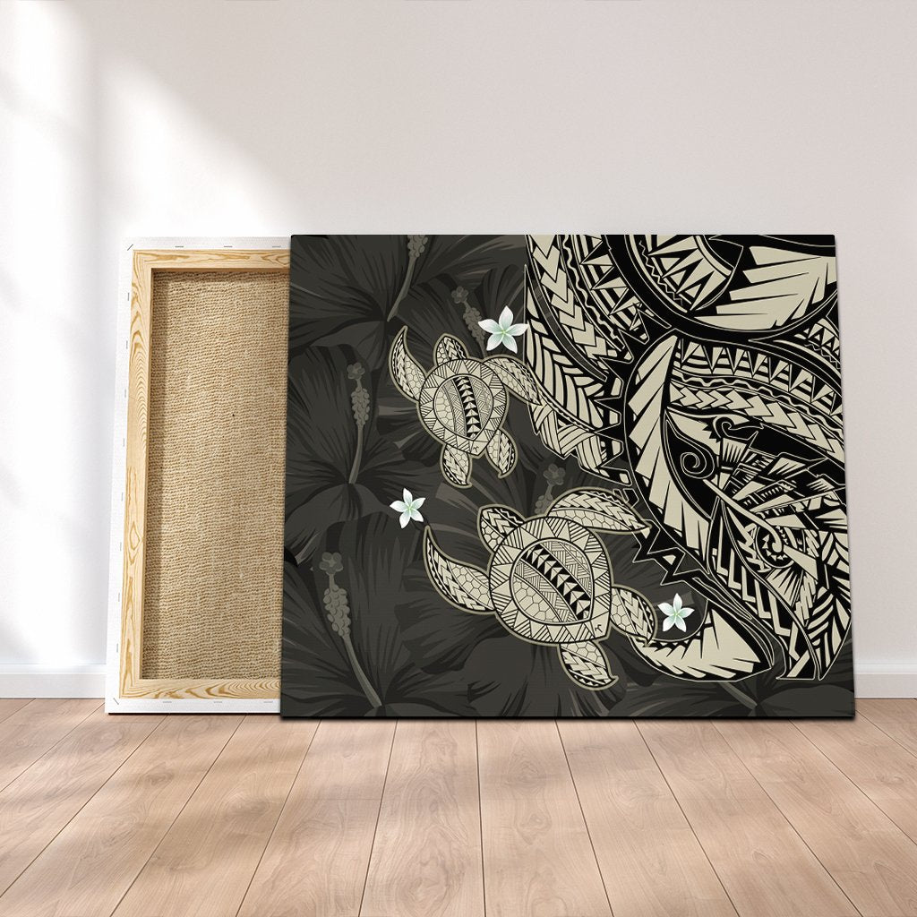 Hawaii Polynesian Turtle Hibiscus Canvas - Beige - AH Canvas Poly-cotton - Polynesian Pride