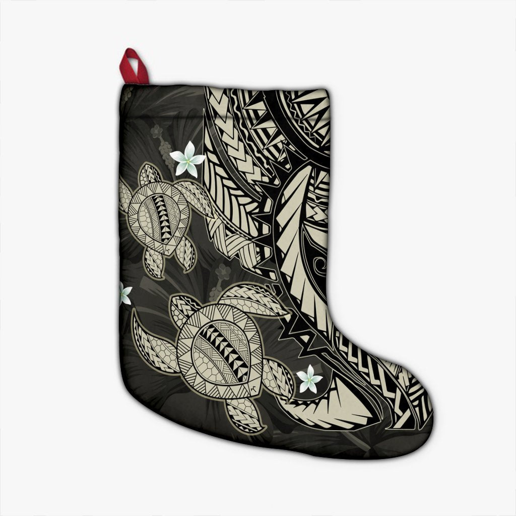 Hawaii Polynesian Turtle Hibiscus Christmas Stocking - Beige - AH Christmas Stocking 26 X 42 cm Black - Polynesian Pride