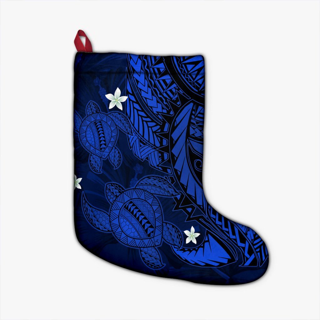 Hawaii Polynesian Turtle Hibiscus Christmas Stocking - Blue - AH Christmas Stocking 26 X 42 cm Black - Polynesian Pride