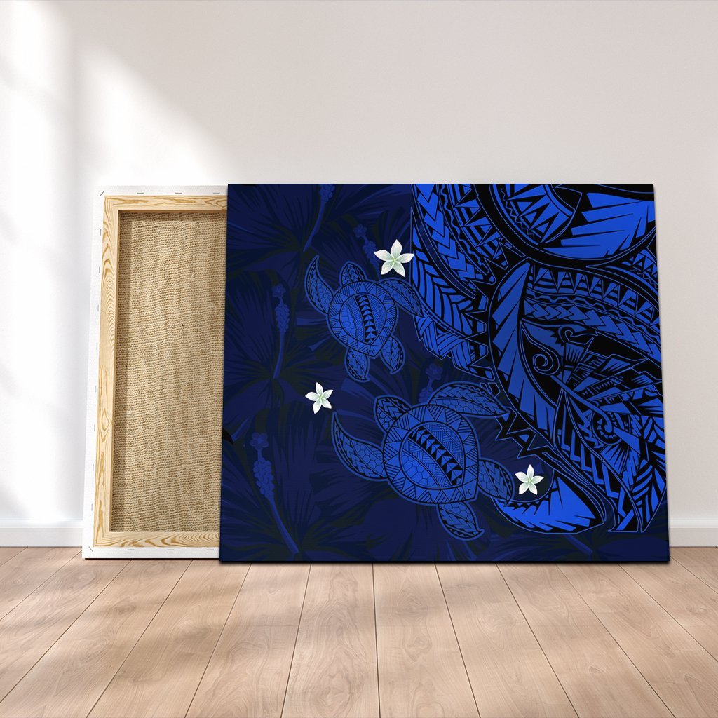 Hawaii Polynesian Turtle Hibiscus Canvas - Blue - AH Canvas Poly-cotton - Polynesian Pride