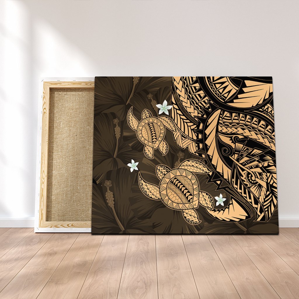 Hawaii Polynesian Turtle Hibiscus Canvas - Gold - AH Canvas Poly-cotton - Polynesian Pride