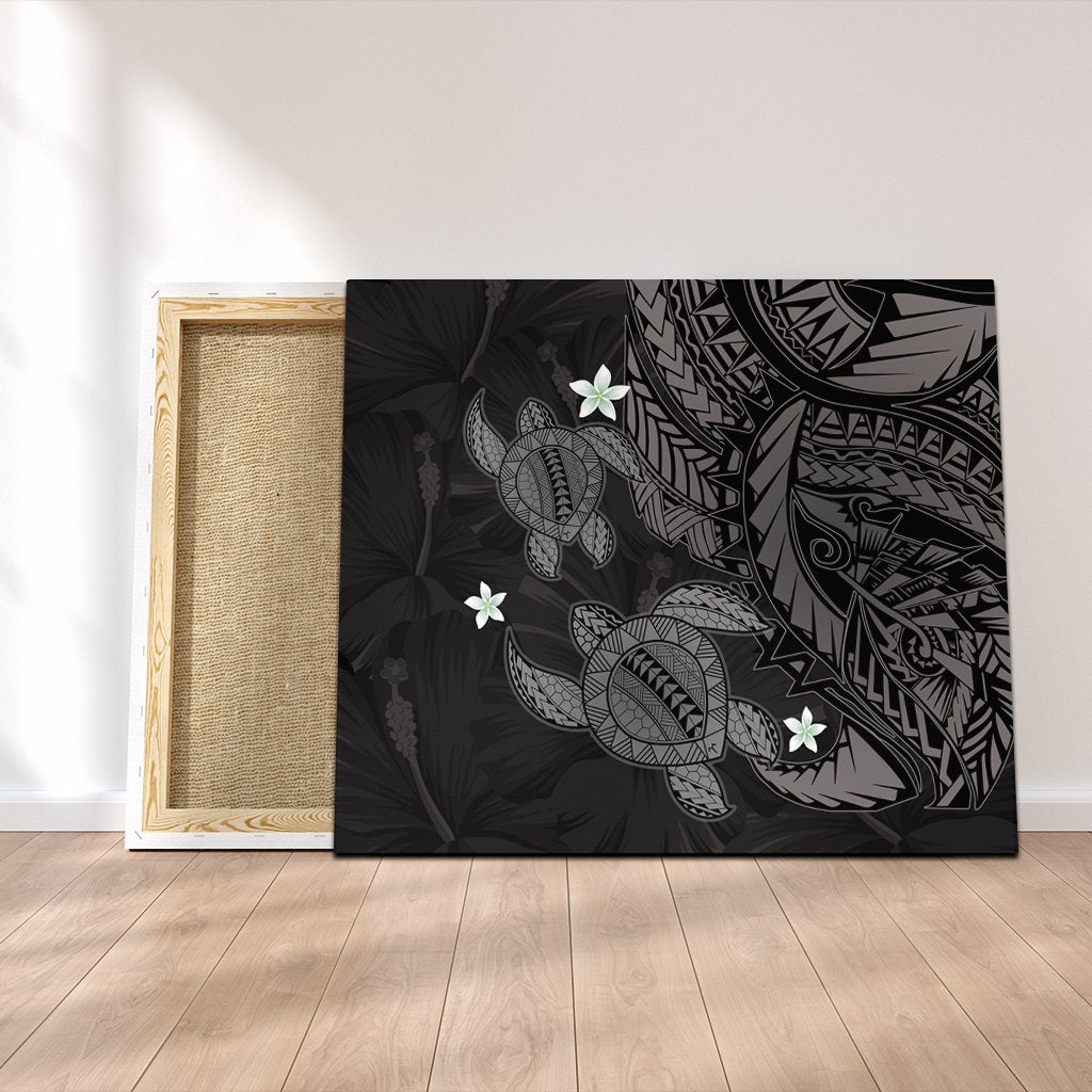 Hawaii Polynesian Turtle Hibiscus Canvas - Gray - AH Canvas Poly-cotton - Polynesian Pride