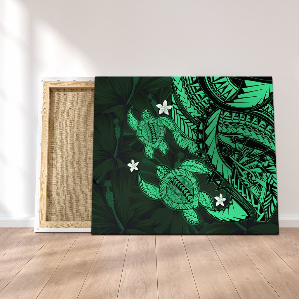 Hawaii Polynesian Turtle Hibiscus Canvas - Green - AH Canvas Poly-cotton - Polynesian Pride