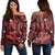 Hawaii Polynesian Turtle Hibiscus Women's Off Shoulder Sweater - Red - AH Black - Polynesian Pride