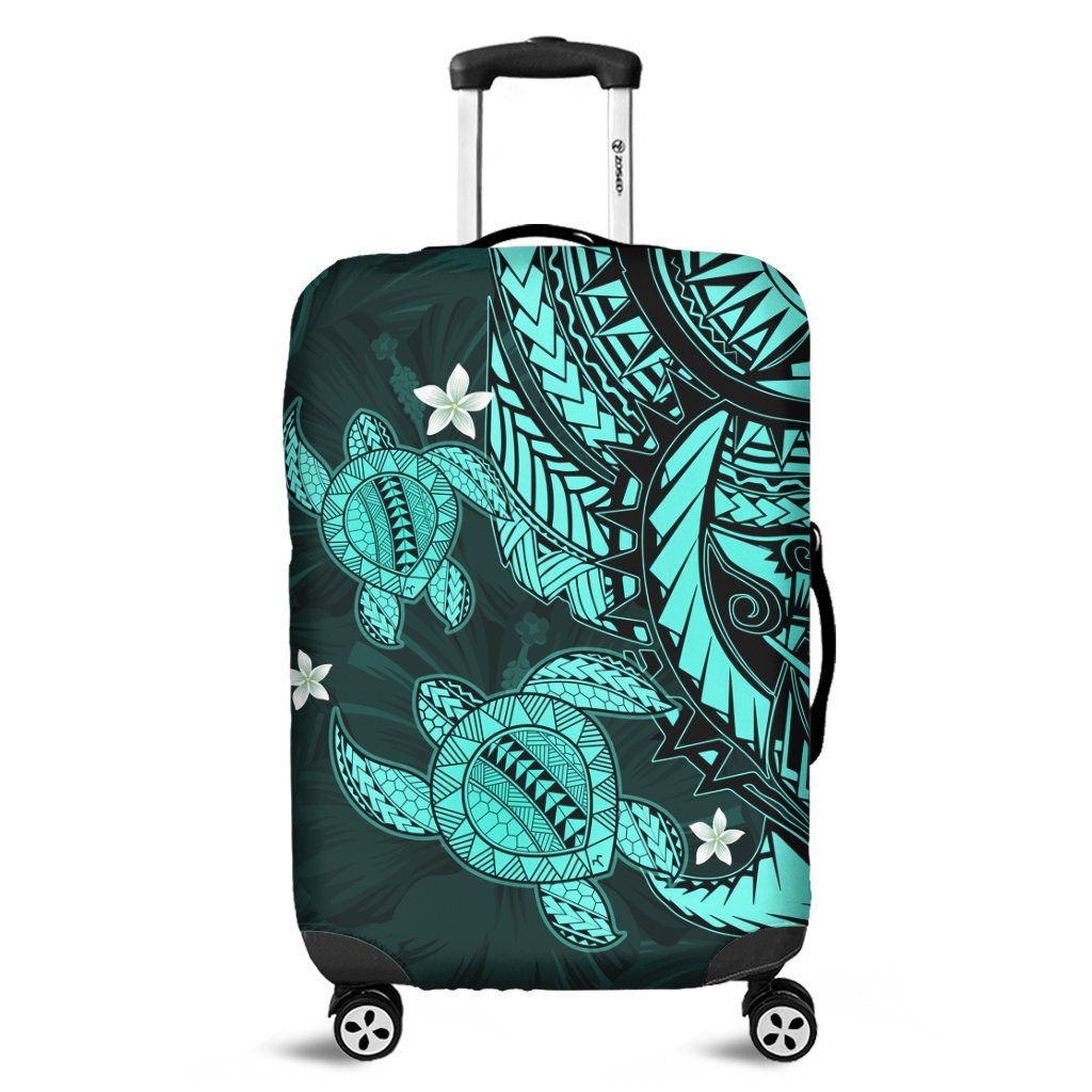 Hawaii Polynesian Turtle Hibiscus Luggage Covers - Turquoise - AH Black - Polynesian Pride