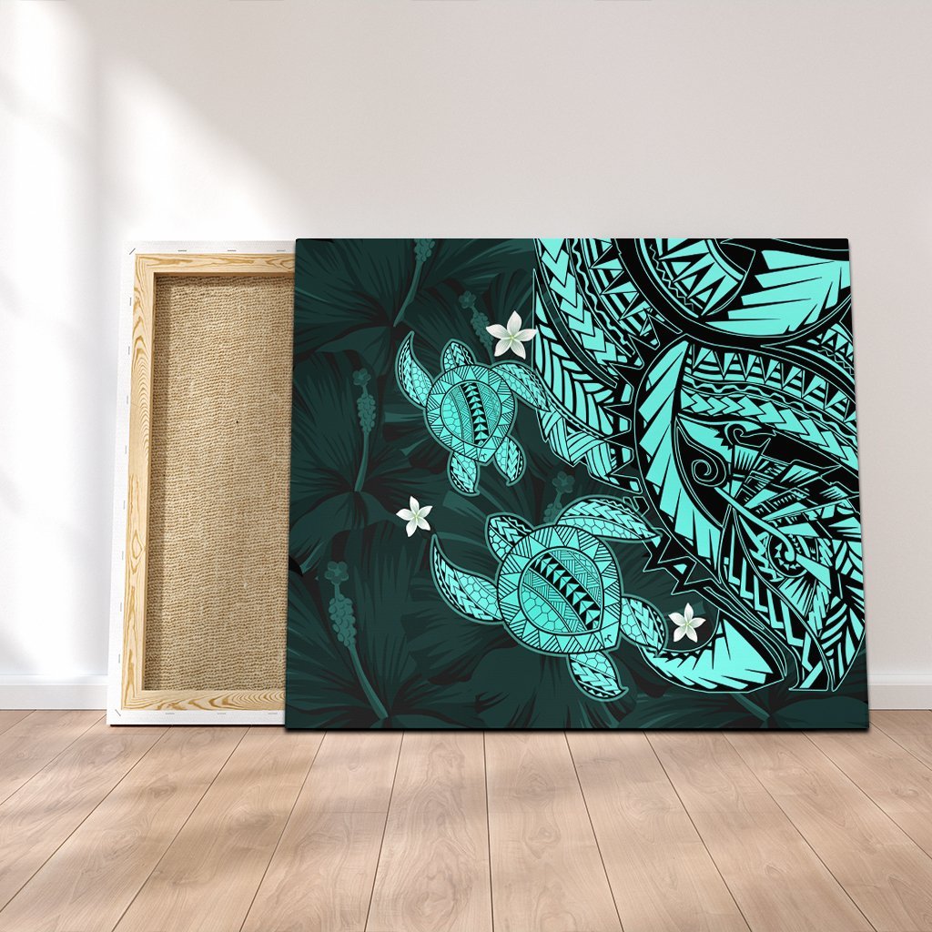 Hawaii Polynesian Turtle Hibiscus Canvas - Turquoise - AH Canvas Poly-cotton - Polynesian Pride