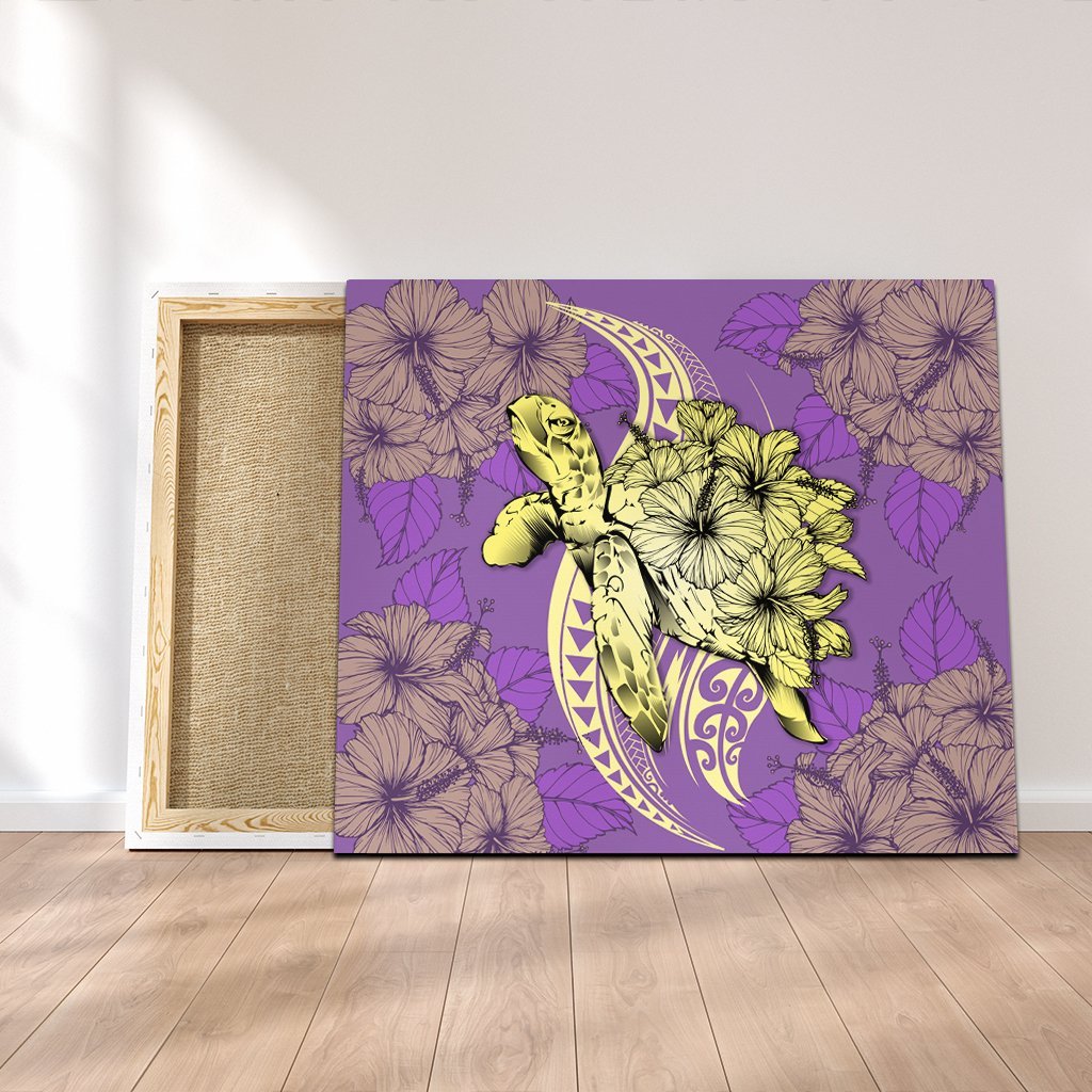 Hawaii Polynesian Turtle Hibiscus Canvas - Yellow - AH Canvas Poly-cotton - Polynesian Pride