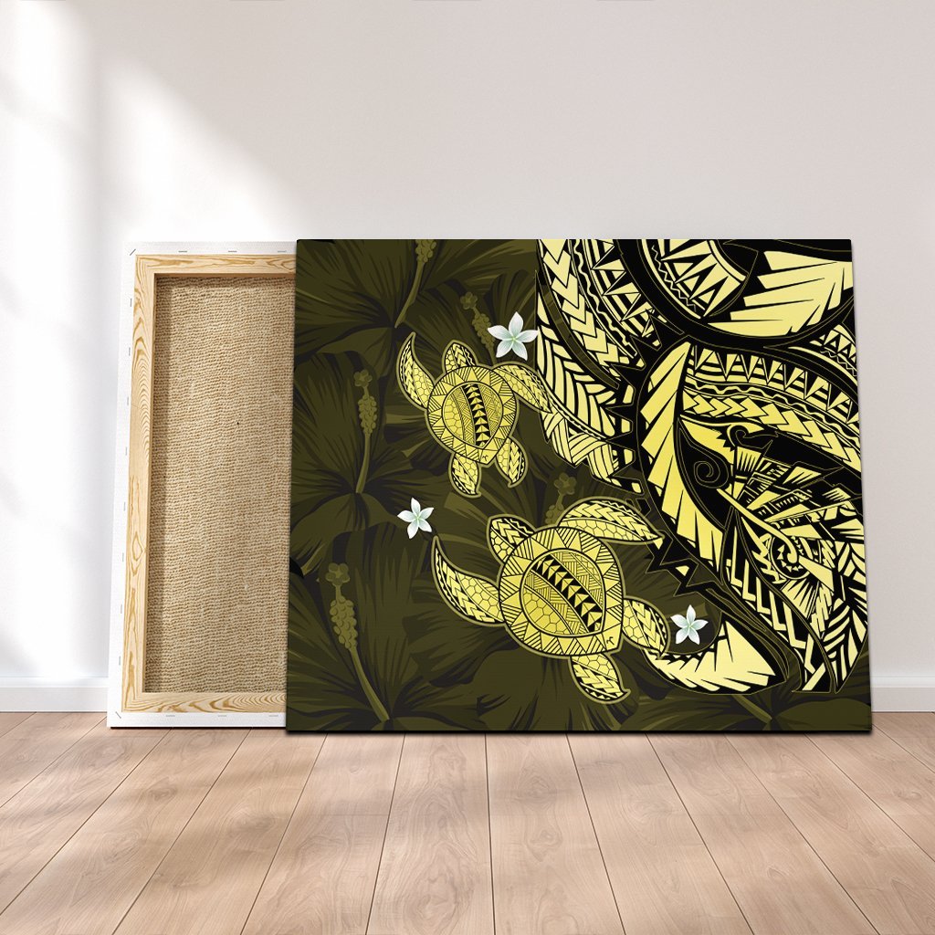 Hawaii Polynesian Turtle Hibiscus Canvas - Yelow - AH Canvas Poly-cotton - Polynesian Pride