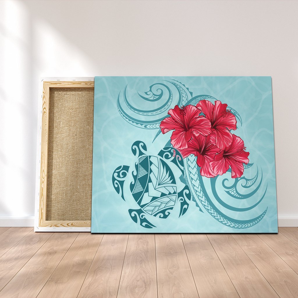 Hawaii Polynesian Turtle Hibiscus Blue Canvas - Bless Style - AH Canvas Poly-cotton - Polynesian Pride