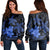 Hawaii Polynesian Turtle Plumeria Women's Off Shoulder Sweater - Pog Style Blue - AH Black - Polynesian Pride