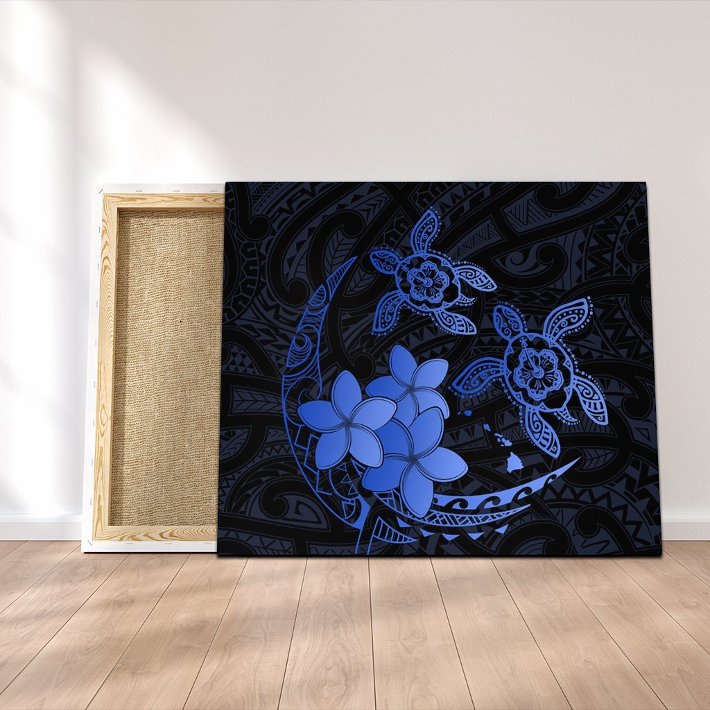 Hawaii Polynesian Turtle Plumeria Canvas - Pog Style Blue - AH Canvas Poly-cotton - Polynesian Pride