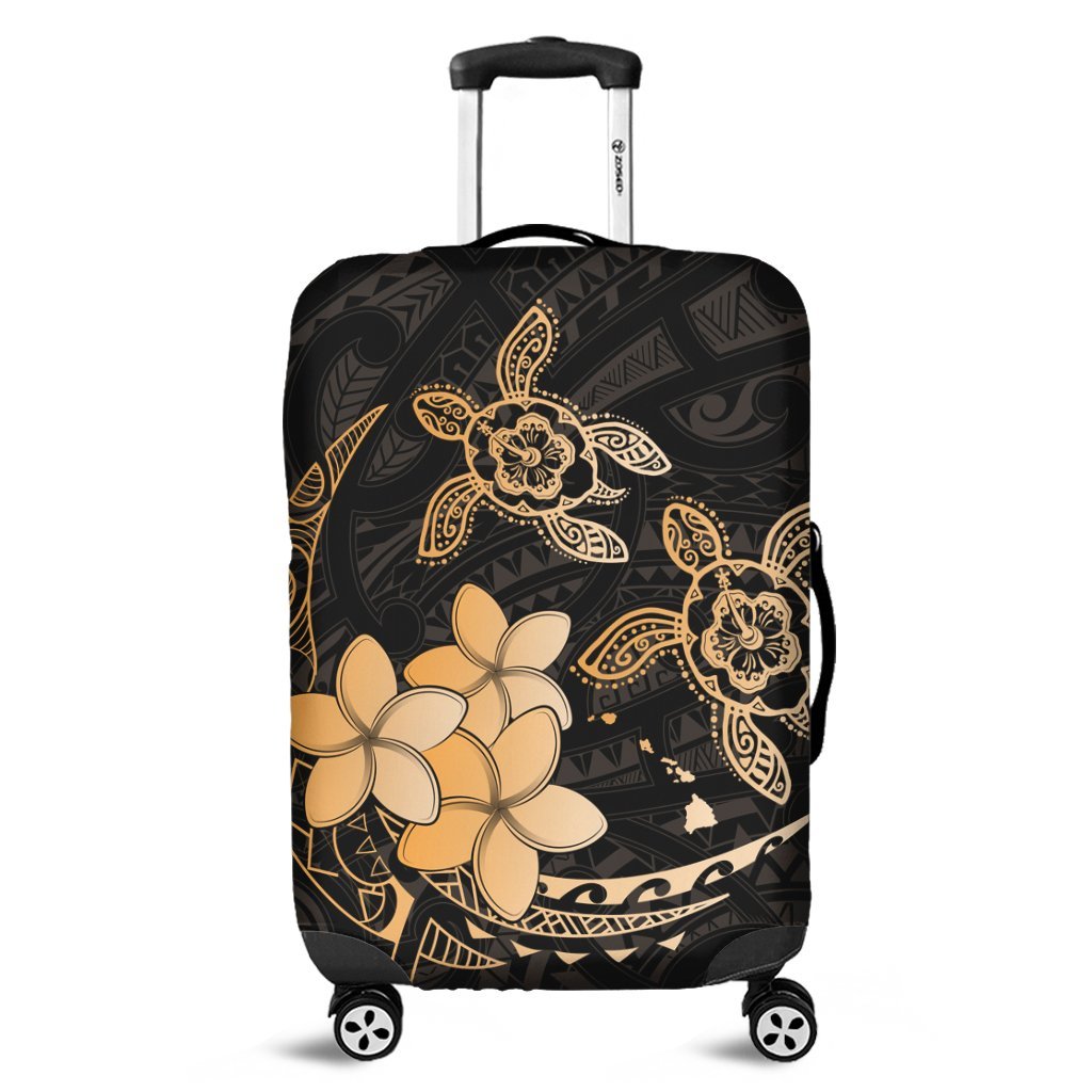 Hawaii Polynesian Turtle Plumeria Luggage Covers - Pog Style Gold - AH Black - Polynesian Pride