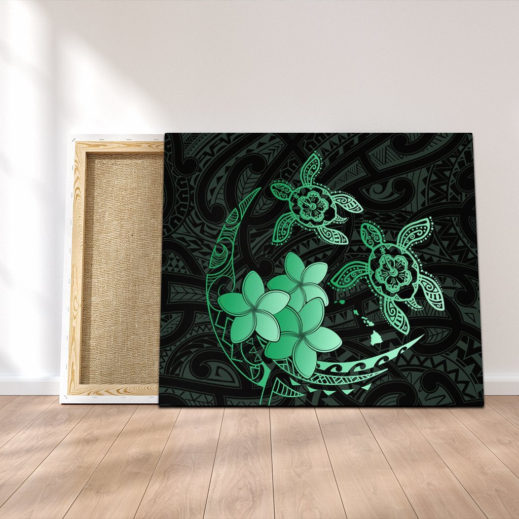 Hawaii Polynesian Turtle Plumeria Canvas - Pog Style Green - AH Canvas Poly-cotton - Polynesian Pride