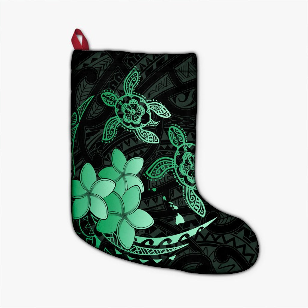 Hawaii Polynesian Turtle Plumeria Christmas Stocking - Pog Style Green - AH Christmas Stocking 26 X 42 cm Black - Polynesian Pride