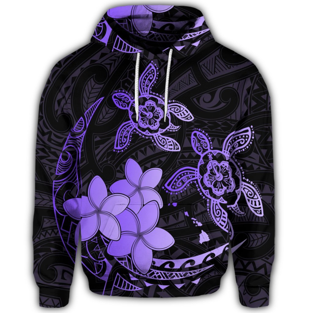 Hawaiian Polynesian Turtle Plumeria Hoodie Pog Style Purple - Polynesian Pride