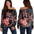 Hawaii Polynesian Turtle Plumeria Women's Off Shoulder Sweater - Pog Style Red - AH Black - Polynesian Pride