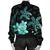 Hawaii Polynesian Turtle Plumeria Bomber Jacket - Pog Style Turquoise - AH - Polynesian Pride