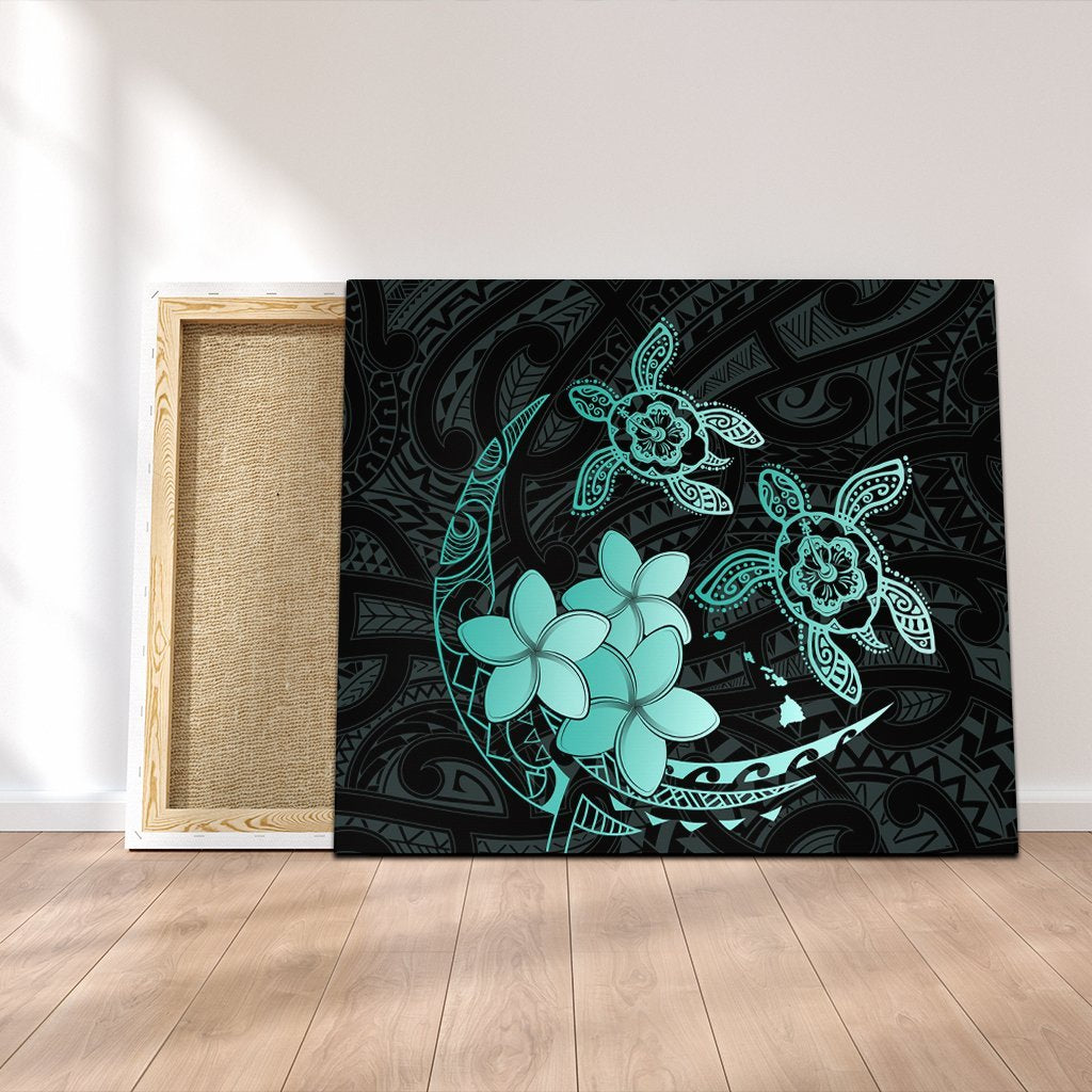 Hawaii Polynesian Turtle Plumeria Canvas - Pog Style Turquoise - AH Canvas Poly-cotton - Polynesian Pride