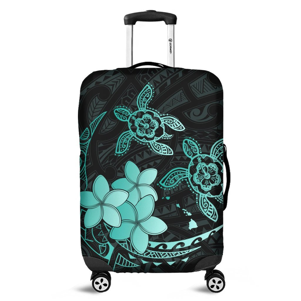 Hawaii Polynesian Turtle Plumeria Luggage Covers - Pog Style Turquoise - AH Black - Polynesian Pride