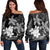 Hawaii Polynesian Turtle Plumeria Women's Off Shoulder Sweater - Pog Style White - AH Black - Polynesian Pride