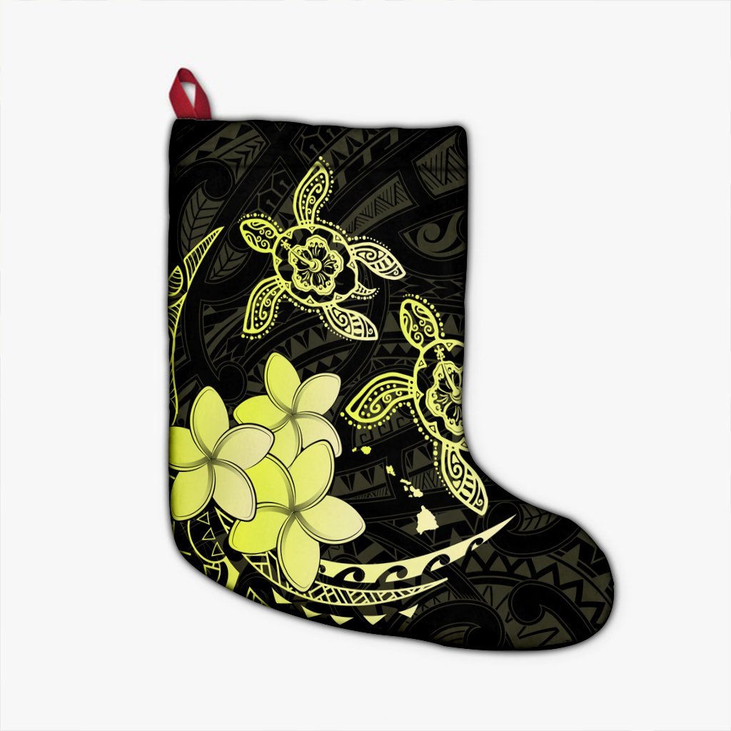 Hawaii Polynesian Turtle Plumeria Christmas Stocking - Pog Style Yellow - AH Christmas Stocking 26 X 42 cm Black - Polynesian Pride