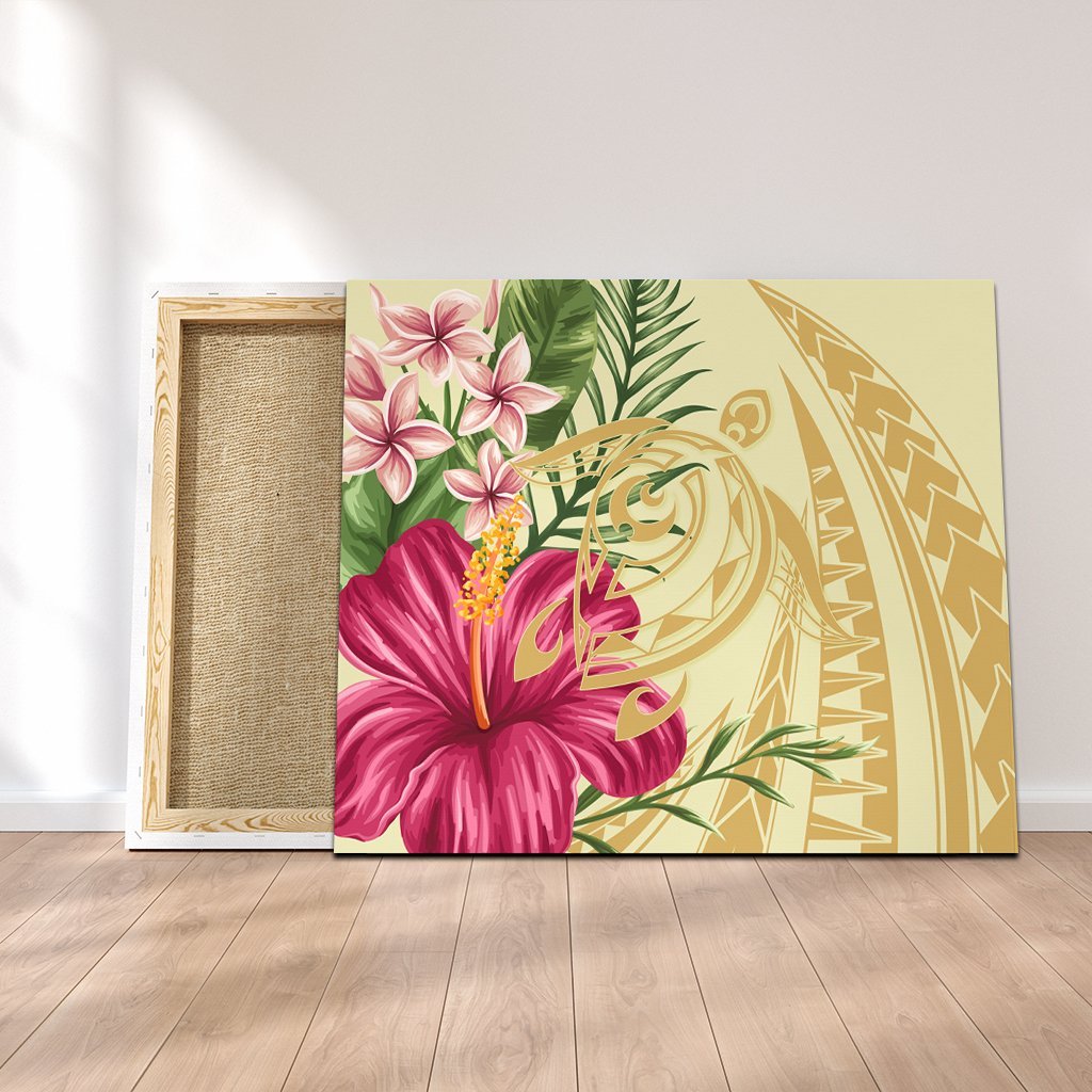 Hawaii Polynesian Turtle Tropical Hibiscus Plumeria Canvas - Beige - AH Canvas Poly-cotton - Polynesian Pride