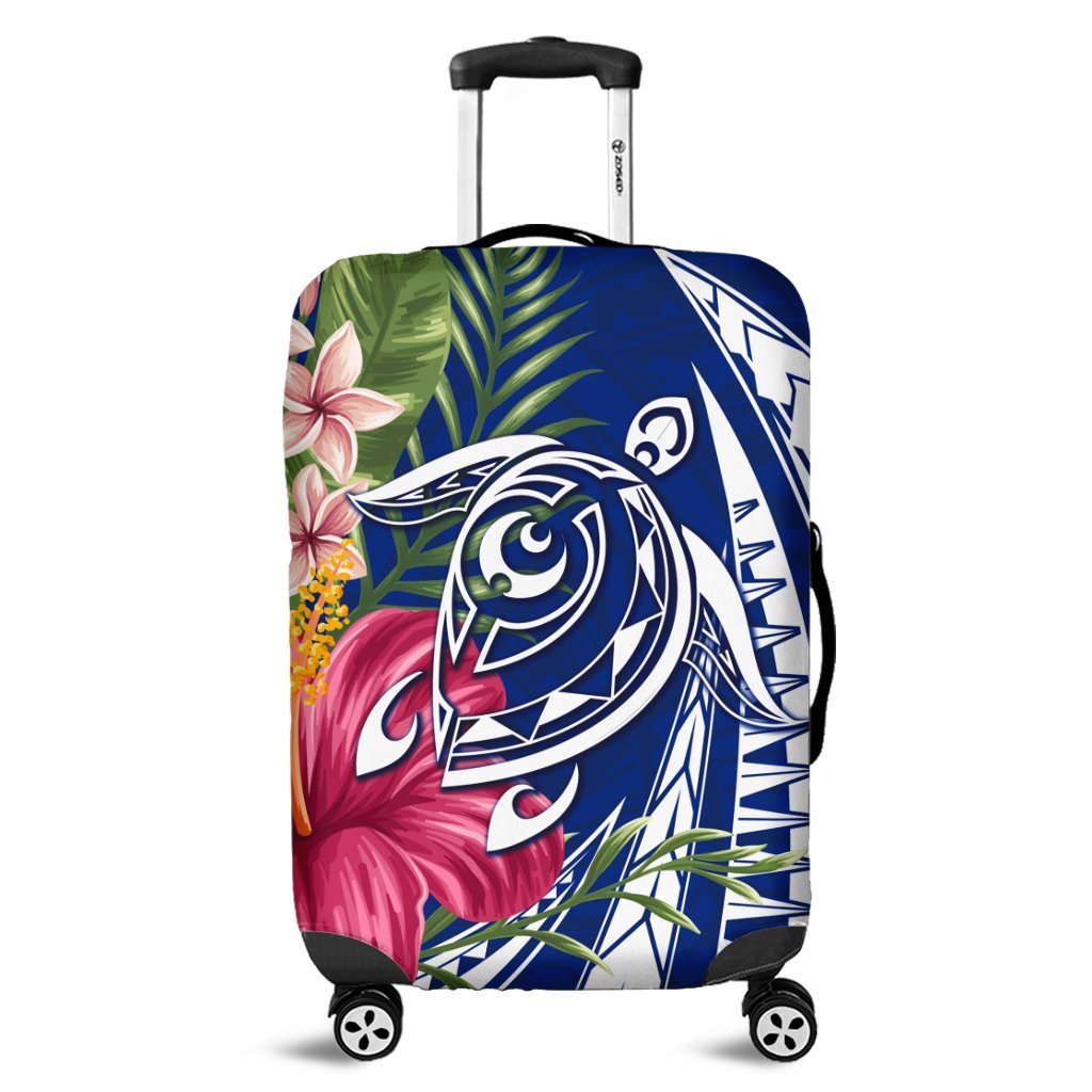 Hawaii Polynesian Turtle Tropical Hibiscus Plumeria Luggage Covers - Blue - AH Black - Polynesian Pride