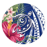Hawaii Polynesian Turtle Tropical Hibiscus Plumeria Round Carpet - Blue - AH Luxurious Plush - Polynesian Pride
