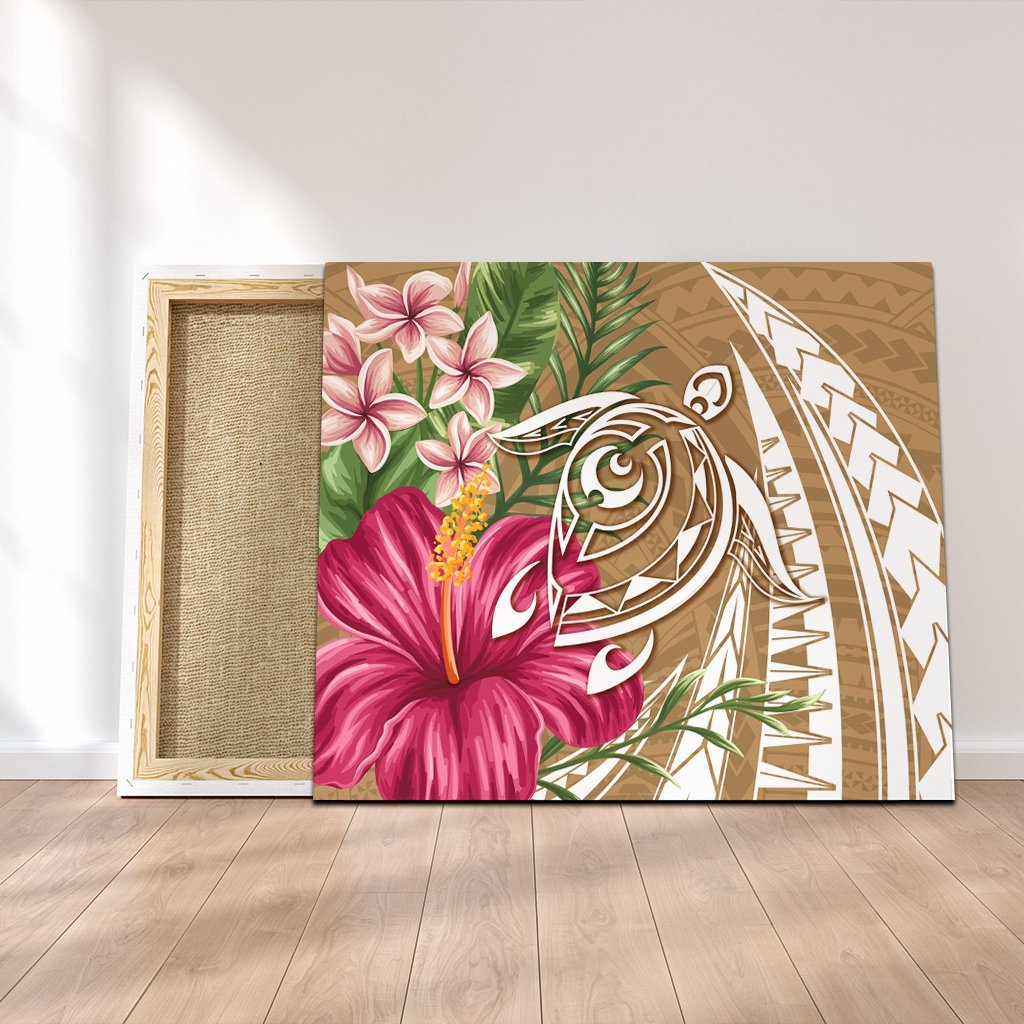 Hawaii Polynesian Turtle Tropical Hibiscus Plumeria Canvas - Gold - AH Canvas Poly-cotton - Polynesian Pride