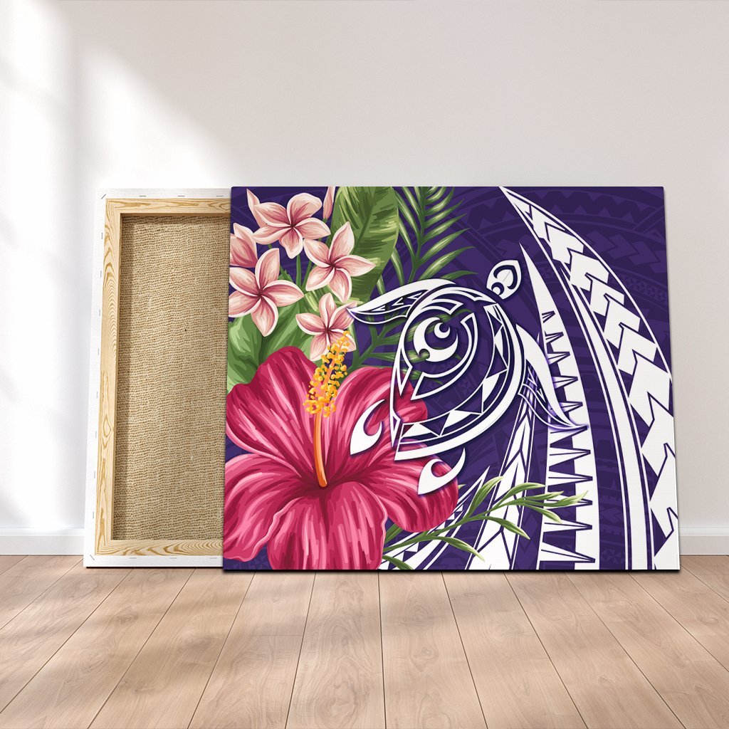 Hawaii Polynesian Turtle Tropical Hibiscus Plumeria Canvas - Purple - AH Canvas Poly-cotton - Polynesian Pride