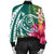 Hawaii Polynesian Turtle Tropical Hibiscus Plumeria Bomber Jacket - Turquoise - AH - Polynesian Pride