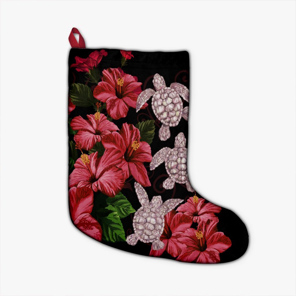 Hawaii Red Hibiscus Turtle Christmas Stocking - AH - Ray Style Christmas Stocking 26 X 42 cm Black - Polynesian Pride