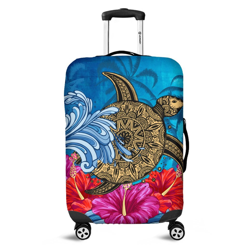 Hawaii Sea Turtle Hibiscus Coconut Tree Luggage Covers - AH Black - Polynesian Pride