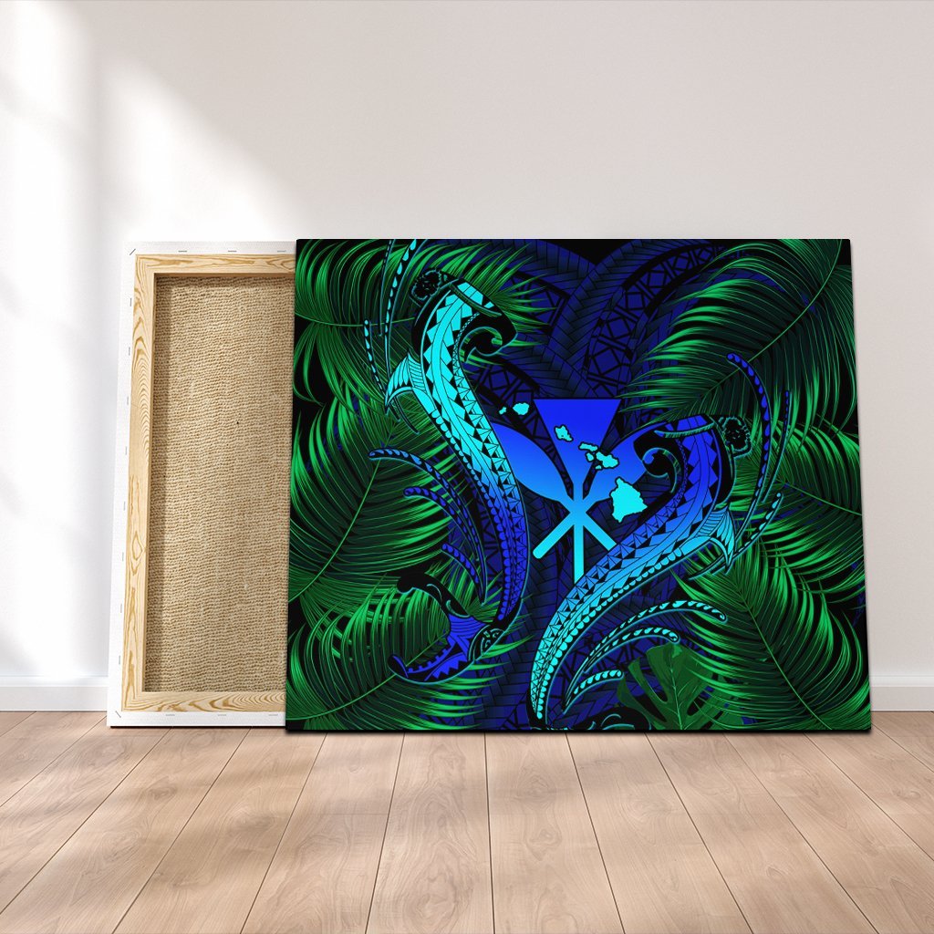 Hawaii Shark Polynesian Tropical Canvas - Blue - AH Canvas Poly-cotton - Polynesian Pride