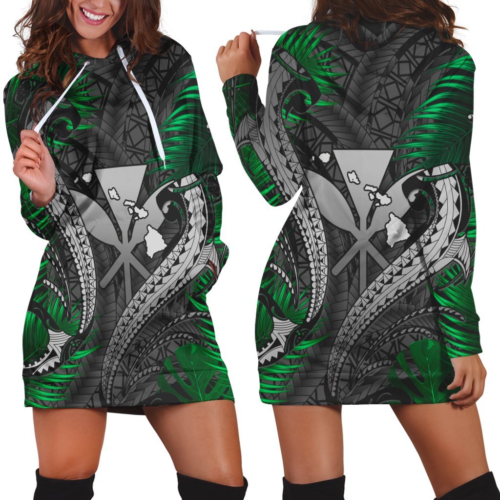 Hawaii Shark Polynesian Tropical Hoodie Dress - Gray - AH Black - Polynesian Pride