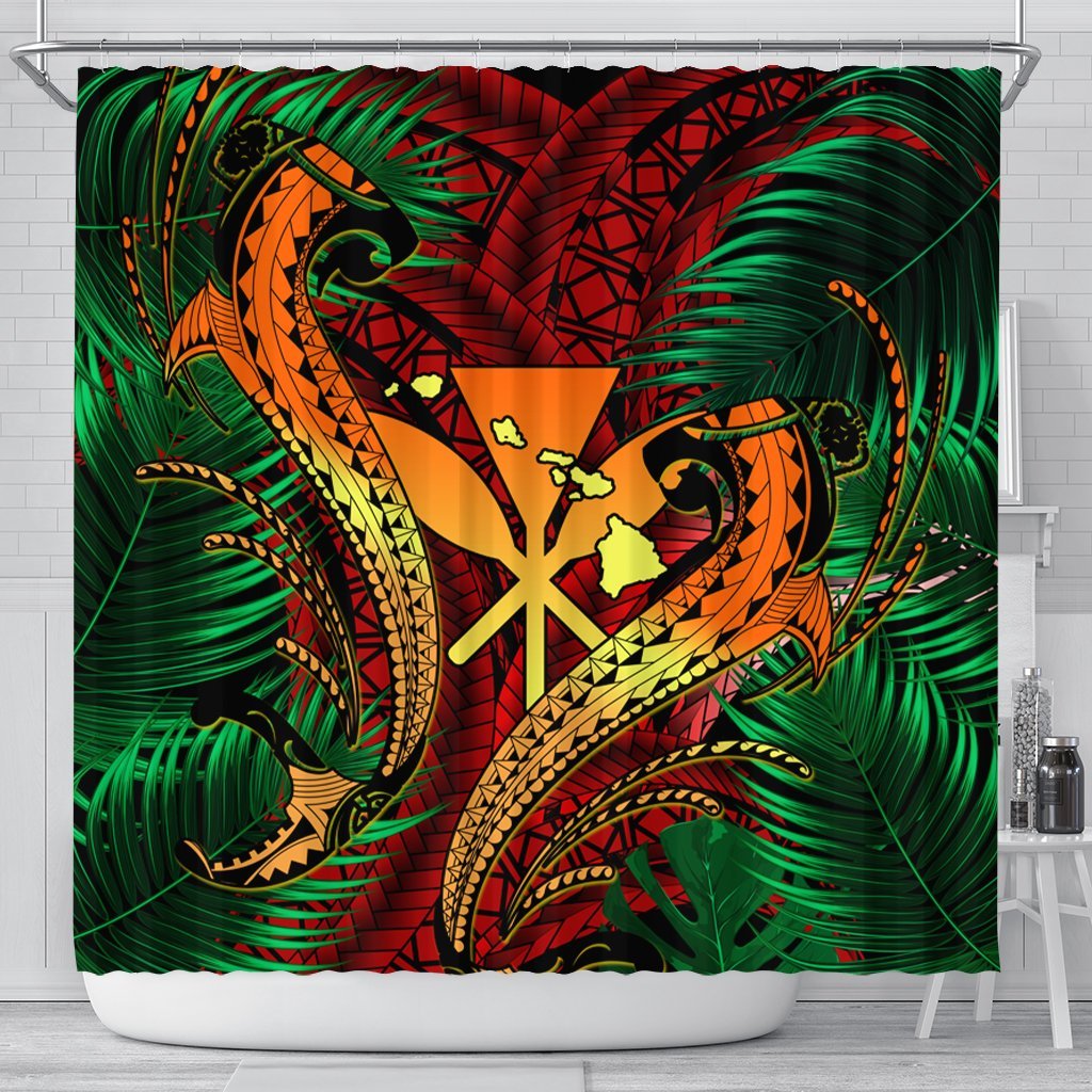 Hawaii Shark Polynesian Tropical Shower Curtain - Red - AH 177 x 172 (cm) Black - Polynesian Pride