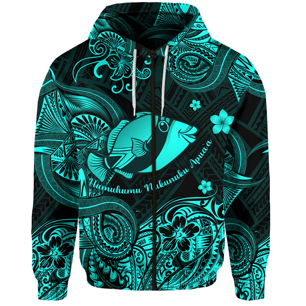 Hawaii State Fish: Humuhumu Nukunuku Apuaa Polynesian Zip Hoodie Unique Style Turquoise LT8 - Polynesian Pride