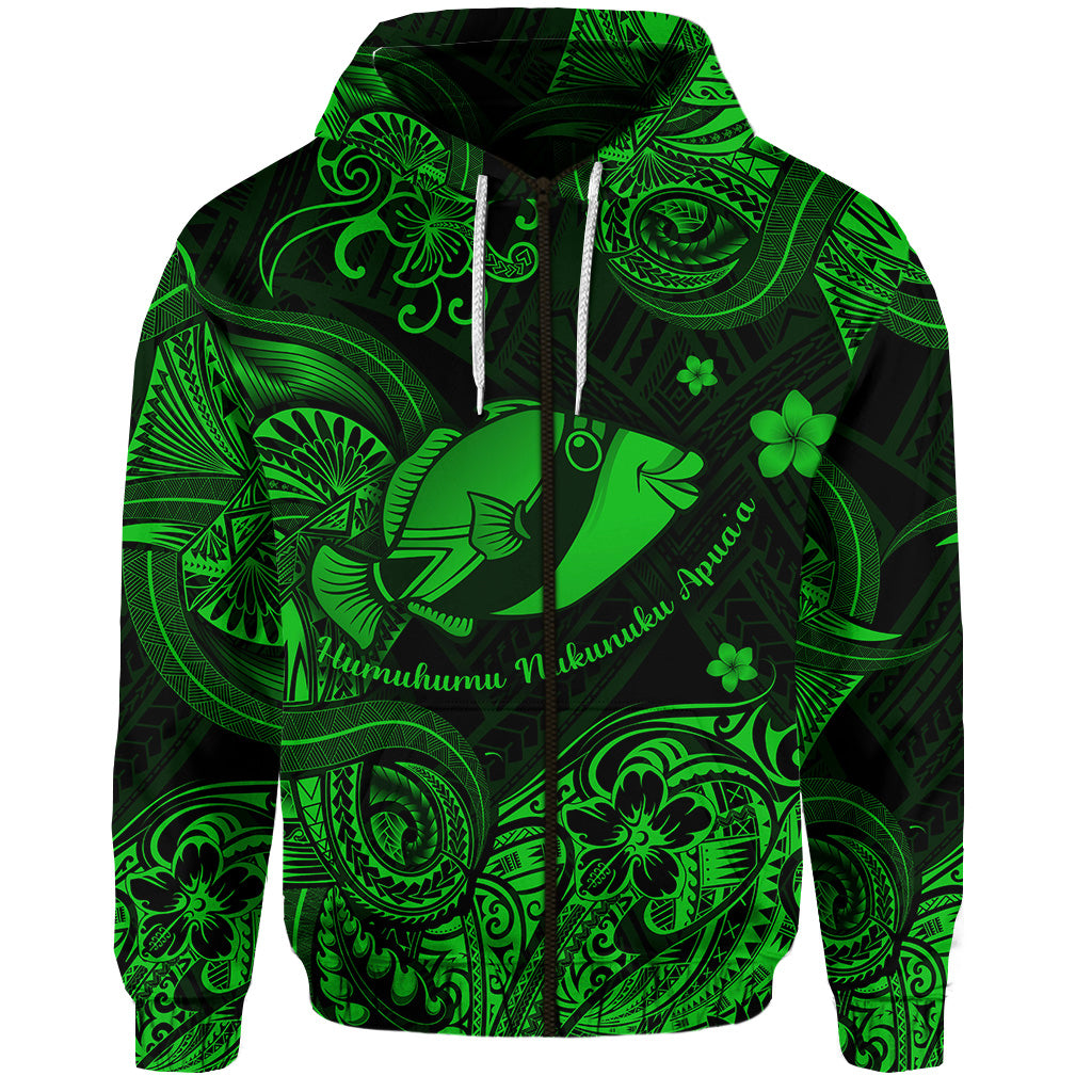 Hawaii State Fish: Humuhumu Nukunuku Apuaa Polynesian Zip Hoodie Unique Style Green LT8 - Polynesian Pride