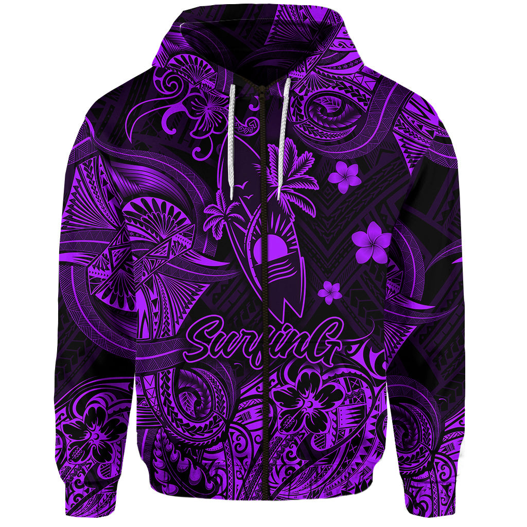 Hawaii Surfing Polynesian Zip Hoodie Unique Style Purple LT8 - Polynesian Pride