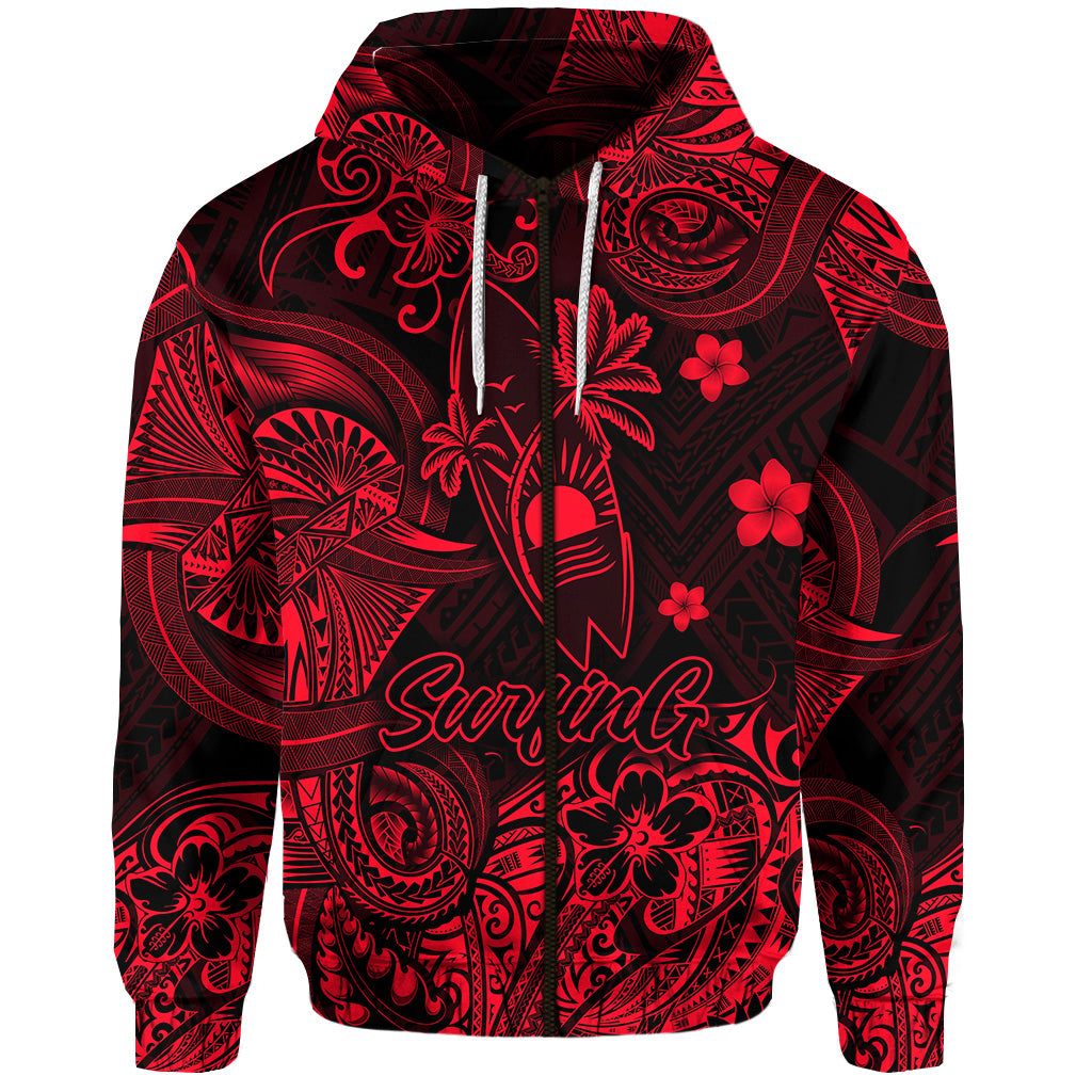 Hawaii Surfing Polynesian Zip Hoodie Unique Style Red LT8 - Polynesian Pride