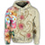 Hawaiian Triple Marble Turtle Polynesian Hibiscus Hoodie Benjamin Style Beige - Polynesian Pride