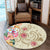 Hawaii Triple Marble Turtle Polynesian Hibiscus Round Carpet - AH - Benjamin Style - Beige - Polynesian Pride