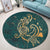 Hawaii Triple Marble Turtle Polynesian Hibiscus Round Carpet - AH - Benjamin Style - Green - Polynesian Pride