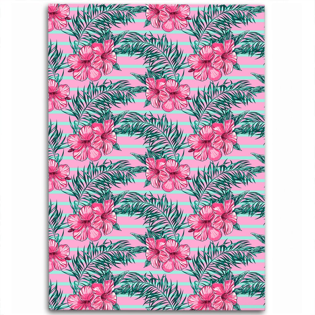 Hawaii Tropical Flowers Palm Leaves Hibiscus Strips Area Rug - AH Luxurious - Polynesian Pride