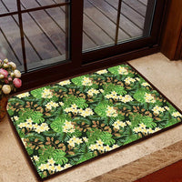 Hawaii Tropical Leaves And Plumeria - Hawaii Door Mat Door Mat Black - Polynesian Pride