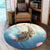 Hawaii Turtle And Jellyfish In Deep Sea Moana Round Carpet - AH - Polynesian Pride