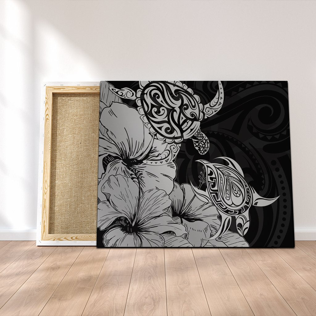 Hawaii Turtle Canvas Polynesian Hibiscus Art Gray - AH Canvas Poly-cotton - Polynesian Pride