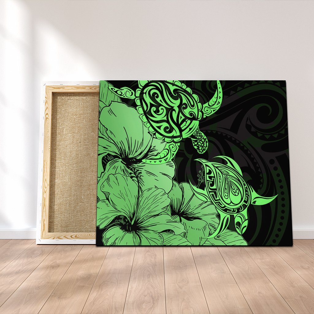 Hawaii Turtle Canvas Polynesian Hibiscus Art Green - AH Canvas Poly-cotton - Polynesian Pride