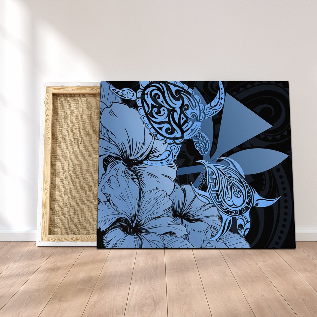 Hawaii Turtle Canvas Polynesian Hibiscus Art Ver 2.0 Blue - AH Canvas Poly-cotton - Polynesian Pride