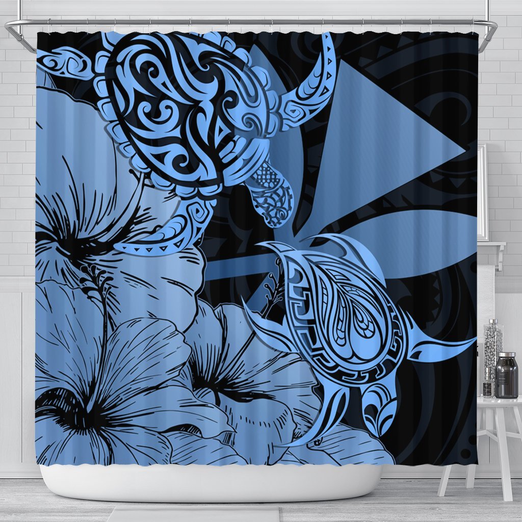 Hawaii Turtle Shower Curtain Polynesian Hibiscus Art Ver 2.0 Blue - AH 177 x 172 (cm) Black - Polynesian Pride